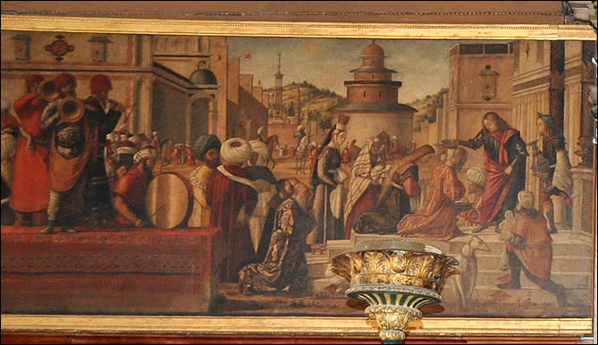 Carpaccio : le baptème du roi et de la princesse par Saint Georges