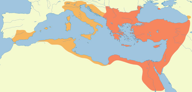 Carte des reconquêtes Byzantine
